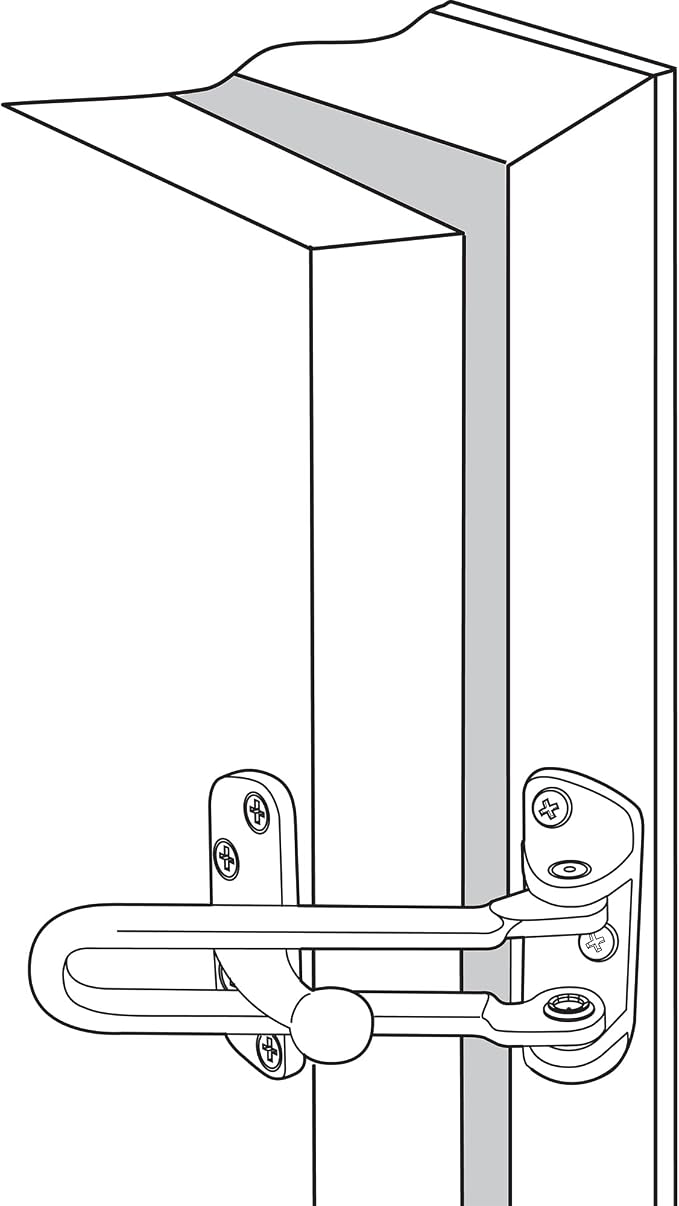 Prime-Line U 9899 Swing Bar Lock for Hinged Swing-In Doors – Secondary Security Lock for Door & Security, 3-7/8” Bar Length, Diecast Zinc Construction w/ Antique Brass Finish (Single Pack)