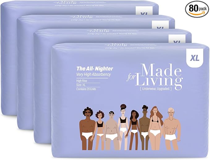 Made for Living The All-Nighter Plus Size Underwear for Women & Men - Dual Absorbent Core, Leak-Free & Odor Protection - Disposable Overnight Adult Pull Ups for Women & Men - XL - 80 Ct