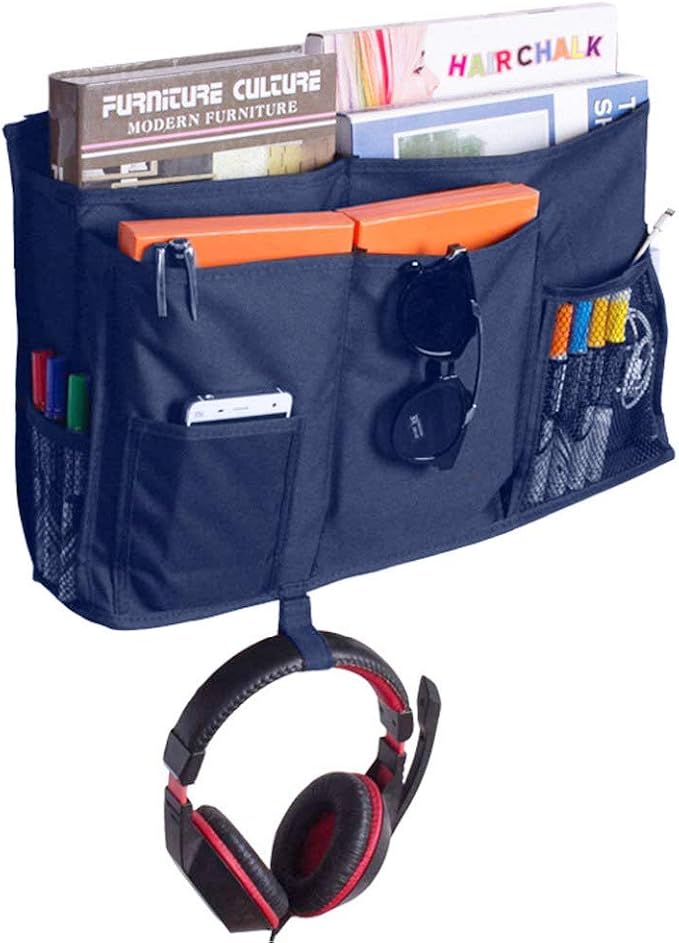 Bunk Bed Organizer, Bedside Storage Caddy, Hanging Pocket for Camp, Dorm Room, Hospital Bed Rail and More (Navy Blue)