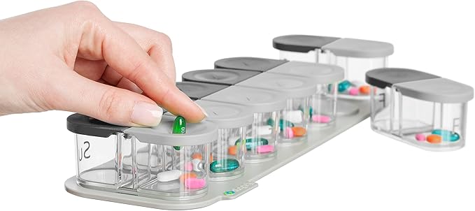 Sagely Smart XL Weekly Pill Organizer AM/PM - Medicine Storage Organizer with Reminder Alarm App (Large Enough to Fit Fish Oil, Cod Liver Oil, Vitamin D Supplements & Vitamins) (White/Gray)
