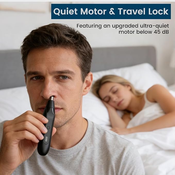 Nose Hair Trimmer for Men, Rechargeable Eyebrow Trimmer with 16000RPM Motor, LED Power Display, Portable Men's Grooming Kit for Travel and Daily Facial Care