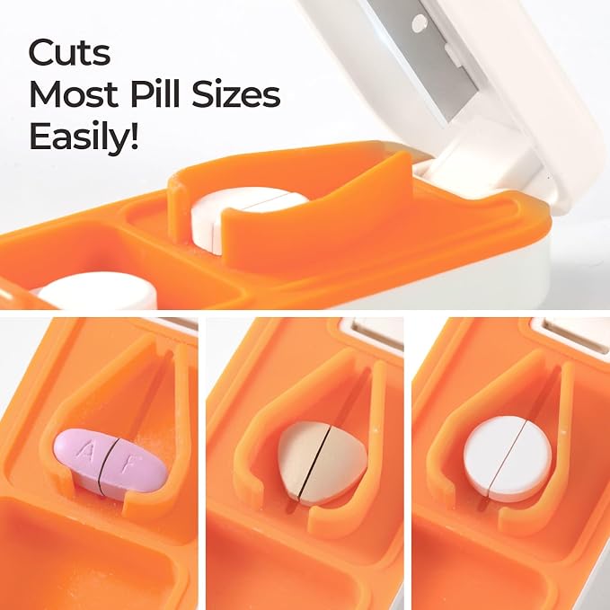 Portable Pill Cutter for Small & Large Pills - Precise Pill Splitter for Tiny Tablets, Vitamins & Capsules - Compact Design for Purse, Pocket & Travel - Sharp Blade & Easy Clean (Grey)