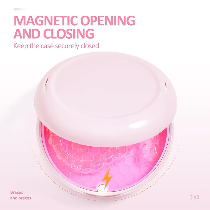 Retainer Case Slim Aligner Case with Vent Holes Removable Inner Tray Silicone for Easy Cleaning, Retainer Removal Tool and Brush (Opaque Pink)