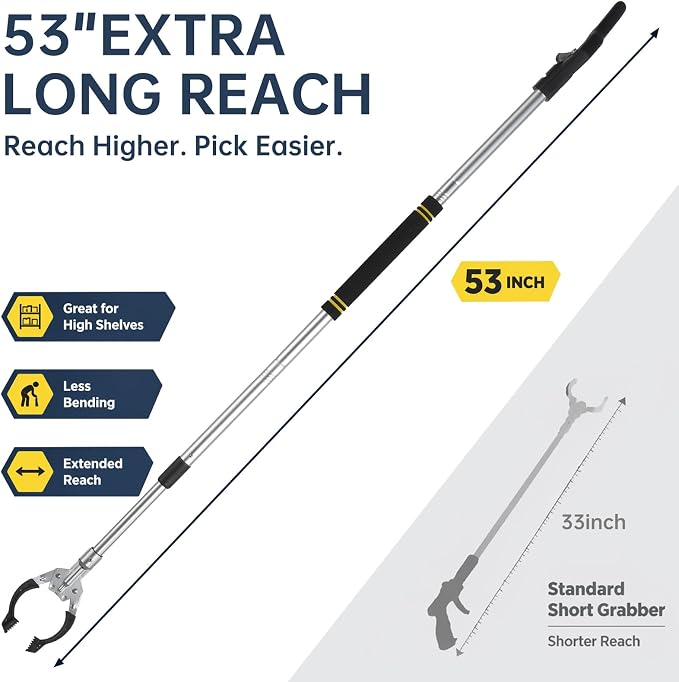 Heavy-Duty Reacher,Trash Pick Up Stick 53 inch Trash Grabbers with 360° Rotatable Function Multi-Purpose Trash Grabber for Home Garage Yard and Outdoor Use.