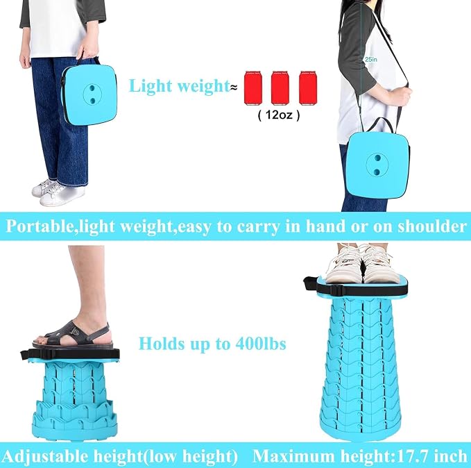 Fishboy Upgraded Collapsible Stool, 400lbs Max Weight, Lightweight But Sturdy, Portable Retractable Folding Telescoping Foldable Camping Stool for Adults Outdoor Fishing Hiking BBQ