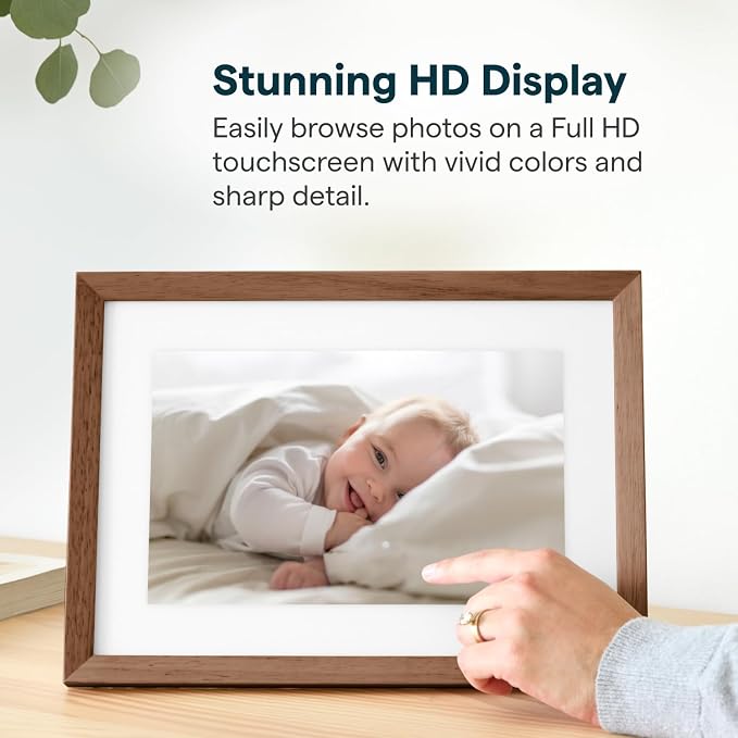 Skylight Digital Picture Frame 2 – 10" Full HD Wi-Fi Touch Screen, 16GB Digital Photo Frame, Load Photos & Videos Directly from Phone, Anti-Glare – Ideal for Personalized Gifting, Walnut