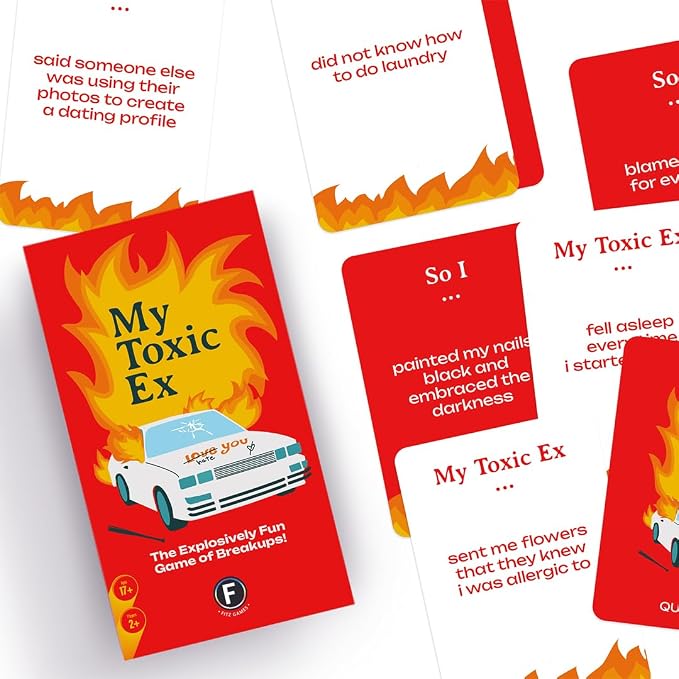 My Toxic Ex Party Game - Turn Heartbreak into Humor with 275 Hilarious Q&A Cards and Dares, Great for Big Groups and Adult Game Night, Ages 17+, 2+ Players, 30 Minute Playtime, Made by Fitz