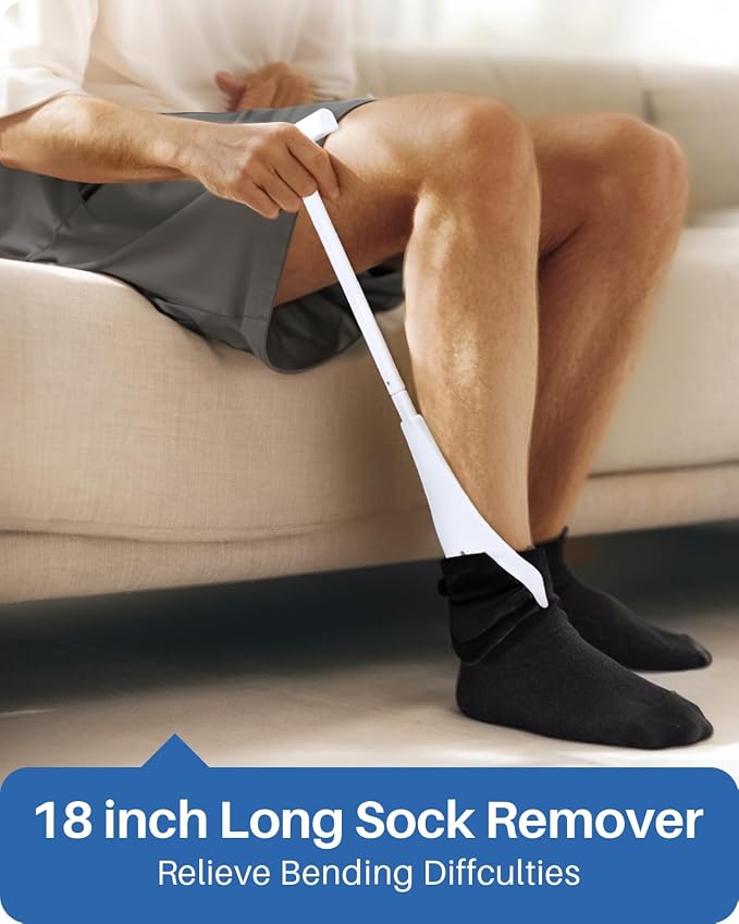 Jellas Sock Aid for Putting On Socks Kit,4.6 Inch Sock Helper for Seniors | Flexible Long Rope Design, Easy Put On Take Off Socks, Comfort Independence Helper, White