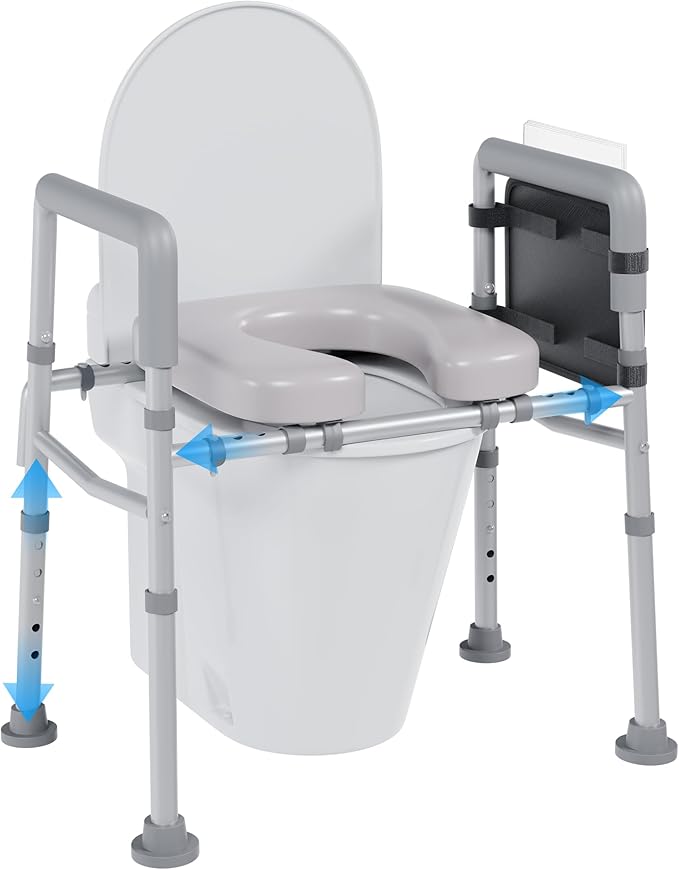 Toilet Seat Riser for Seniors, Raised Toilet Seat with Handles,Adjustable Height & Width, 400lb Raised Toilet Seat with Handles for Elderly, Handicap, Elevated, Pregnant, Fit Any Toilet