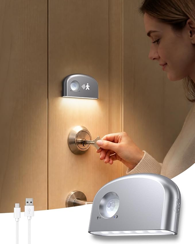 Keyhole Light, Battery Powered Motion Sensor Lights,Door Lock Light Magnetic & Dimmable,6 LED Bulbs PIR Wireless Motion Detector 6500K Soft White,Portable Nightlight for Hallway,Appliance,Bathroom