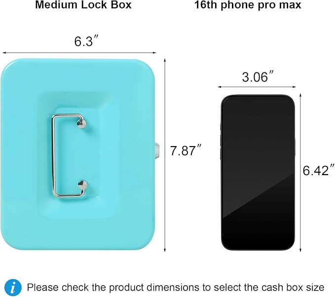 Jssmst Cash Box with Key Lock - Durable Metal Cash Box with Money Tray, Light Blue, Medium