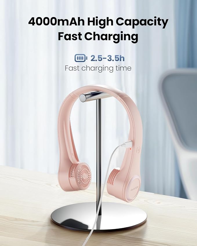 Gaiatop Portable Neck Fan, 4000mAh Rechargeable Hands Free Bladeless Mini Fans, 3 Speeds Air Outlet Can Rotate 70°, Free Adjustment Personal Wearable Cooling Fan Suitable for Travel Office Pink