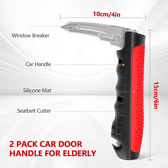 Kaiedos Car Door Handle for Elderly, 3-in-1 Car Handle Assist for Seniors, Portable Auto Cane Vehicle Support Handle, 500 lbs Capacity, Non-Slip Door Assist Bar (Red)