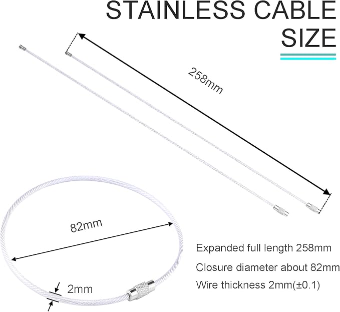 CooBigo 20Pack 10" Large Wire Key Chain Rings Big Cable Keychain 2mm Stainless Steel Wire Luggage Tag Loops Car Keyrings Women Bracelets Beads (Assorted)