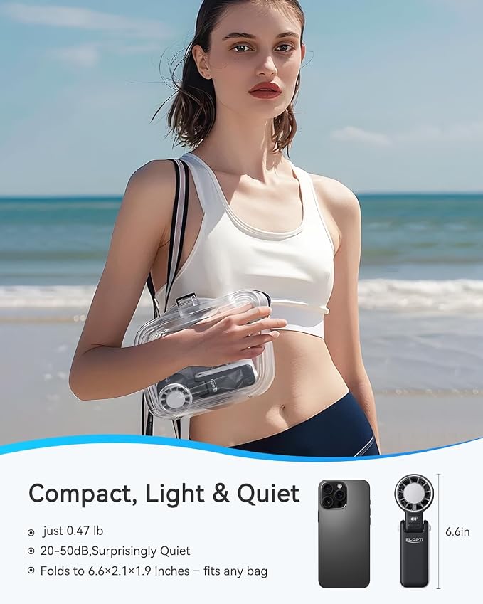 Portable Fan, Handheld Fan with Turbo & Ice Cooling, 5-Speed 4000mAh Rechargeable, 3-in-1 Foldable Small Travel Hand Fan, Lightweight Compact & Quiet for Beach, Outdoor, for Women & Men -Black