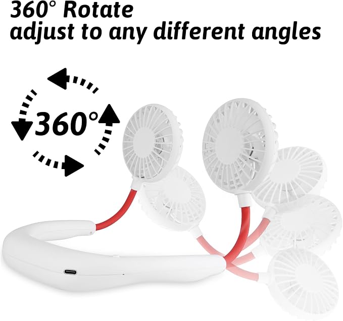 Haomaomao Portable Neck Fan 2500 mAh Rechargeable USB Hands-Free Mini Face Cooling Personal Double Headed Rotatable Small Fan for Working Office Reading Traveling Outdoor Sport