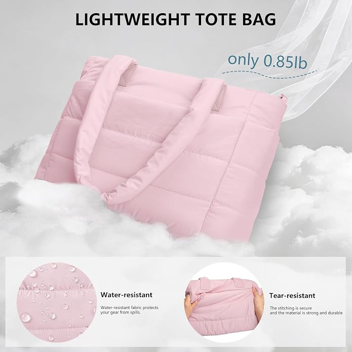 Puffer Tote Bag for Women Quilted Nurse Bag Lightweight Work Bag for Teacher Travel Handbag with Multiple Pockets