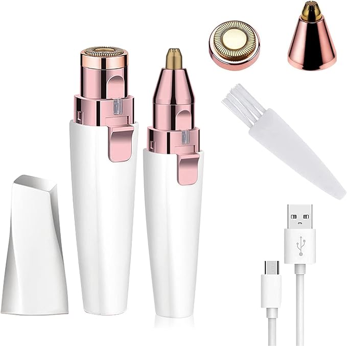 Facial Hair Remover for Women,Nose Hair Trimmer Rechargeable 2-1 Eyebrow Razor Portable Electric Shaver Painless Hair Remover Device for Face Nose Peach Fuzz Body Beard Lips Chin Female Hair Removal
