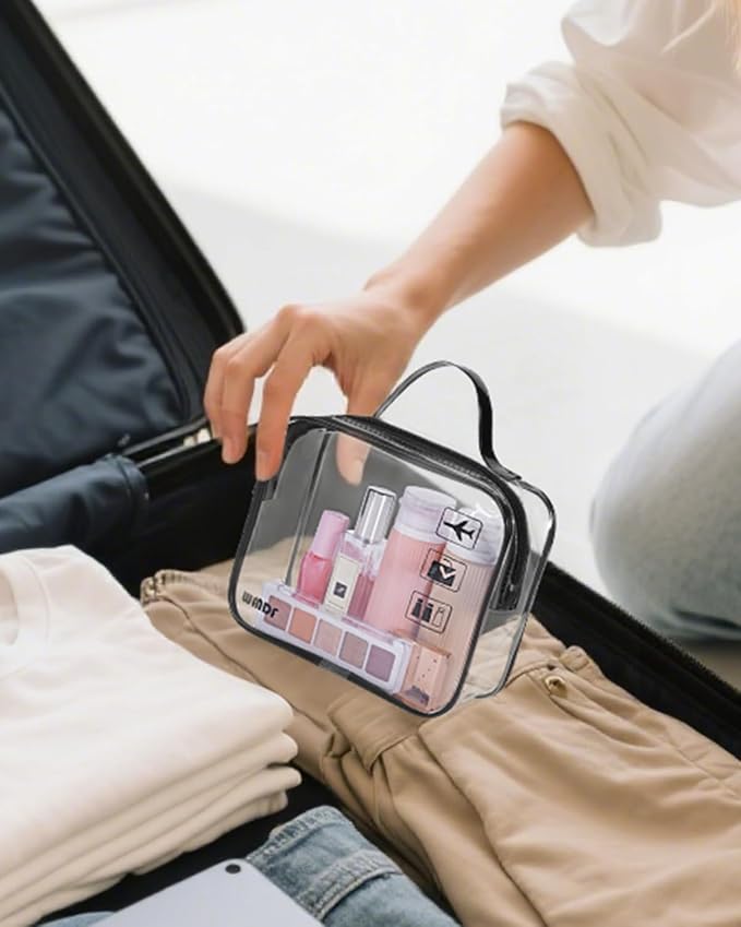 WANDF TSA Approved Toiletry Bag, 2 Pack Clear Makeup Bag | Quart Size, Airport Carry-On, TSA Liquids Travel Bag, Clear PVC, Women Men Travel Essentials