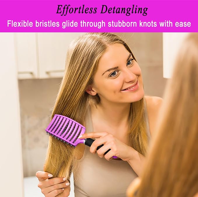 Detangling Brush for Women & Kids, Wet & Dry Hair, All Hair Types | Less pulling & breakage, Boar bristles tame frizz & add shine, Vents for faster blow-drying, Lightweight 4 oz, Non-slip grip