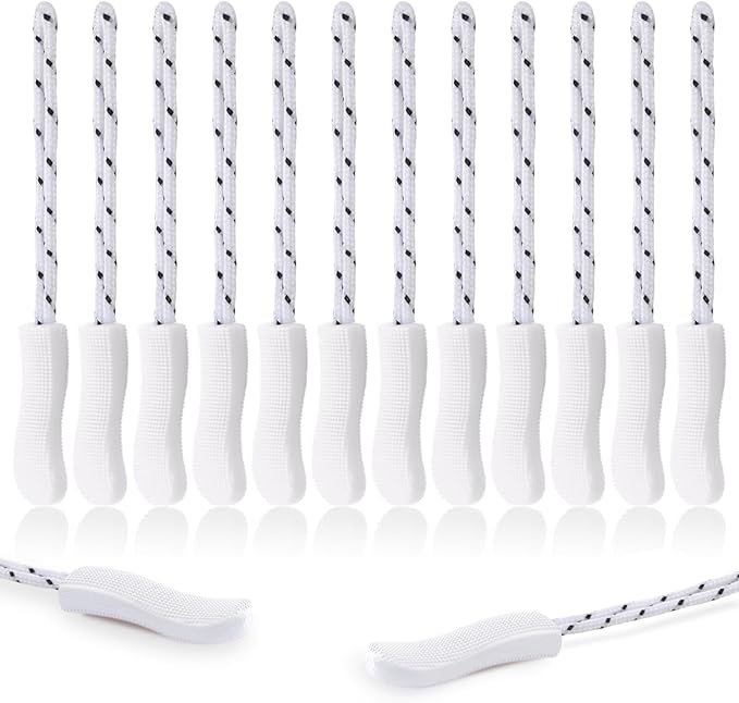 CooBigo 12Pack Zipper Pull Replacement, Golf Bag Zipper Pull Replacement Tab for Backpack, Jackets, Pants, Boots, Coats, Luggage - White(Universal Extender), #08 White(12 PACK)