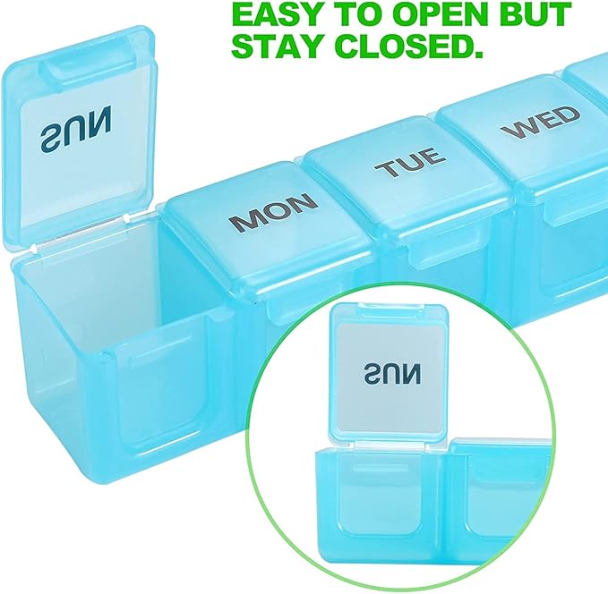 Pill Organizer 2P Blue XL Extra Large Weekly and Daily Pill Cases for Pills/Vitamin/Fish Oil/Supplements - 2P