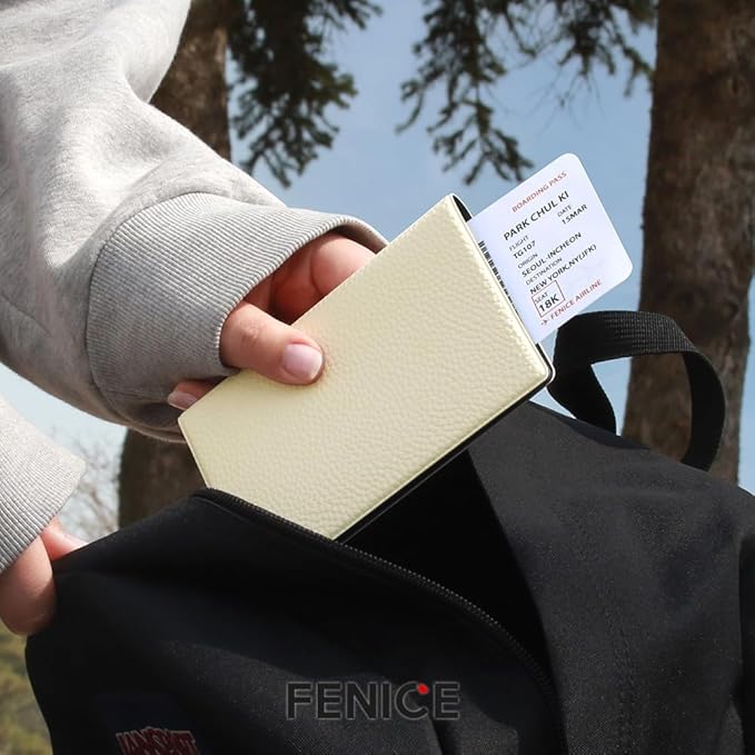 Fenice Classic Passport Cover Holder Wallet Case for Travel Essential RFID Blocking Vegan Leather Waterproof (WHITE)