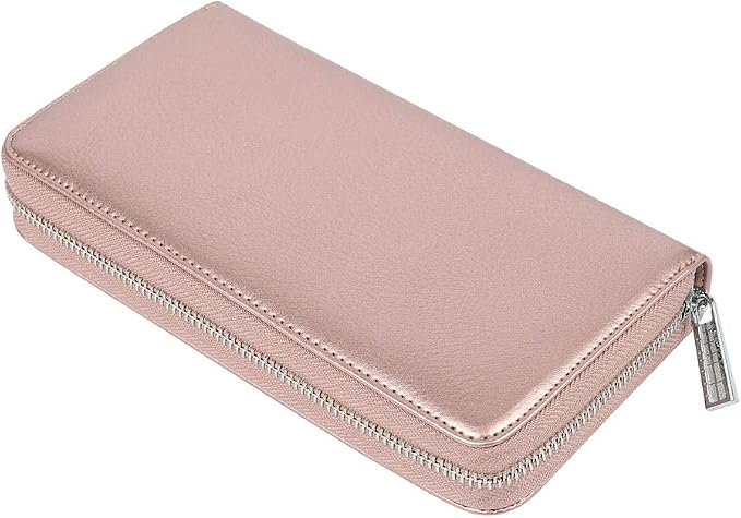 Women 36 Slots RFID Blocking Card Holder Large Long Leather Zipper Organizer Accordion Wallet,Rose Gold