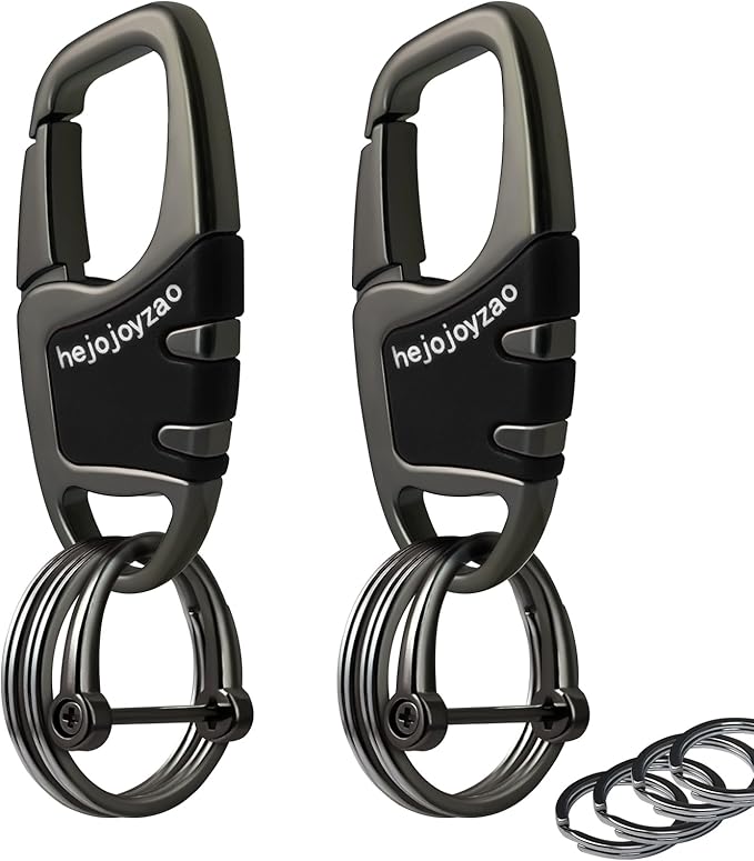 Keychain Carabiner Clip,Heavy Duty Belt Loop Car Key Ring Holder | Durable metal build, mens EDC accessory, 4 key rings, secure locking D-ring, fits belt loops, holds home, car key fobs