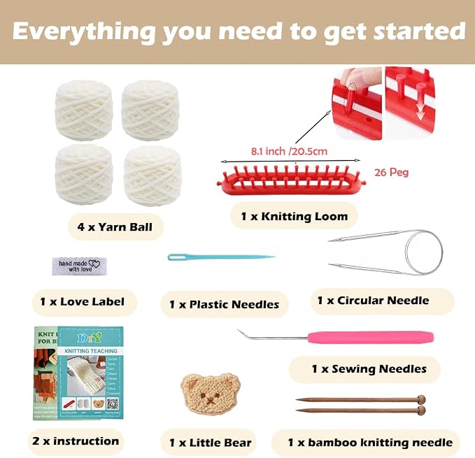 Novelchet Knitting Loom Kit for Beginners with Step by Step Video Tutorial | Rectangle Loom with Plush Yarn Learn to Knit Set for Scarf