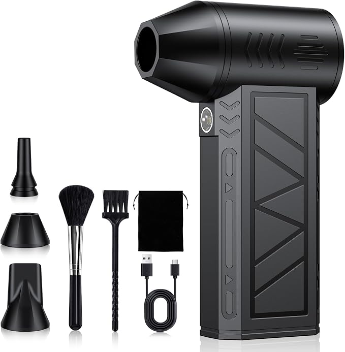 Compressed Air Duster, 130000 RPM High-Speed Electric Air Duster with Brushless Motor, 3 Magnetic Nozzles, 4 Speeds, LED Light & 5000mAh Rechargeable Battery for PC Keyboard Car Cleaning