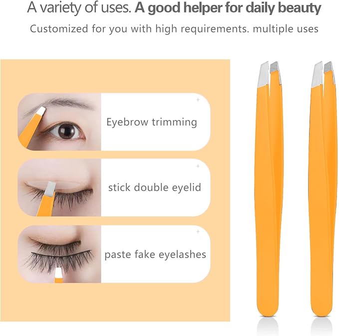 Derlaier Tweezers Set Professional High Precision Stainless Steel Eyebrow Remover Ingrown Hair & Splinter Removal Kit Facial Hair Grooming Tools for Men Women Orange 4 Pcs