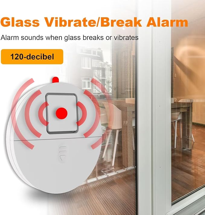EVA LOGIK Modern Ultra-Thin Window Alarm with Loud 120dB Sound and Vibration Sensors Compatible with Virtually Any Window, Glass Break Alarm Perfect for Home, Office, Dorm Room- 8 Pack