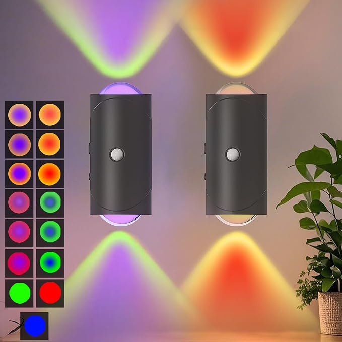 Rechargeable Motion Sensor Night Light, Magnetic RGB Wall Sconces 2 Pack | 7 Color Motion Sensor Light Indoor, 1500mAh LED Wireless Wall Sconces Battery Operated for Bedroom, Bathroom, Hallway, Stairs
