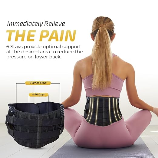 Lower Back Support Belt for Men & Women, Back Brace for Lower Back Pain Relief, Breathable Lumbar Support with 6 Stays & Dual Adjustable Straps, Medium (26”–32”)