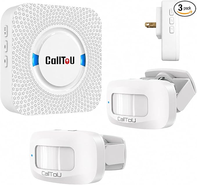 Bed Alarm for Elderly Care with 2 Motion Sensors and Plug-in Receiver, Caregiver Pager for Seniors, Bed Exit and Doorway Alert with Chime and Flashing Light, Hallway Motion Detector, No WiFi Needed