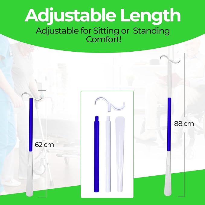 Ultimate Dressing Aid: 35.5-Inch-Long Handle Shoe Horn & Sock Remover – Adjustable Mobility Aids for Shoes, Socks, Shirts, Pants Ideal for Seniors & Disabled with Comfortable Sock Removal Aid