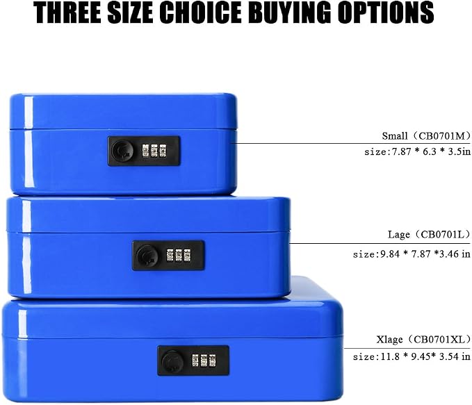Jssmst Medium Cash Box with Combination Lock-Durable Metal Cash Box with Money Tray Blue, 7.87 x 6.3 x 3.35 inches, CB0702M