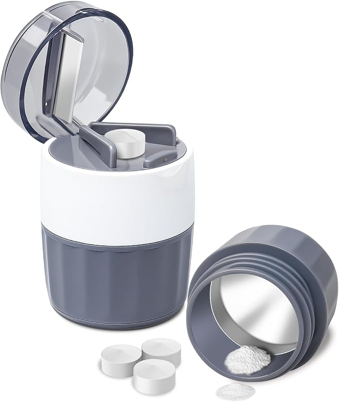 Pill Crusher and Pill Cutter - Cotatoc 3-in-1 Pill Crusher Fine Powder with Stainless Steel Grinding Head, Tablet Grinder with Storage for Tablets, Pill Cutter Splitter for Small and Tiny Pills (Gray)