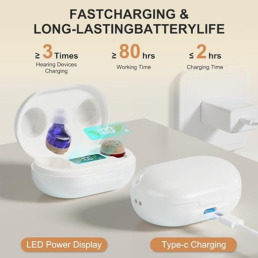Hearing Aids for Seniors, Rechargeable OTC Hearing Aid with 16-Channel Digital Chips, Intelligent Noise Cancellation, Invisible In-Ear Fit & 7-Day Battery Life