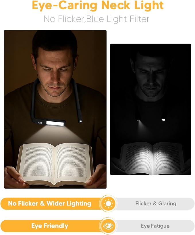 Reading Light Book Lovers Gifts: Upgraded Neck Light with Power Display & Timer, 80Hrs Rechargeable Book Lights for Reading at Night, Birthday Gifts for Readers Women Men, Knitting Crochet Accessories