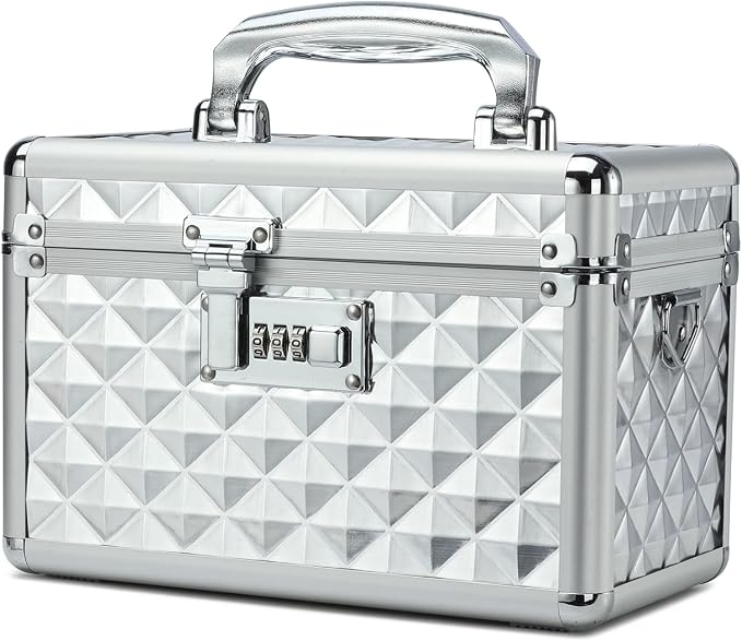Storage Lock Box with Combination Lock, Lockable Medicine Storage Box, Empty First Aid Box, Security Lock Box, Multipurpose Locking Box for Home and Outdoor Use (Silver, Small)