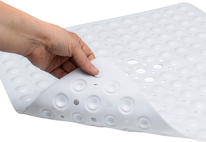 ENKOSI Non-Slip Square Shower Mat 21 x 21 inch – Anti-Slip PVC Bath Mat for Inside Shower Stalls – Durable Shower Floor Mat with Suction Cups and Drain Holes (21x21 White)