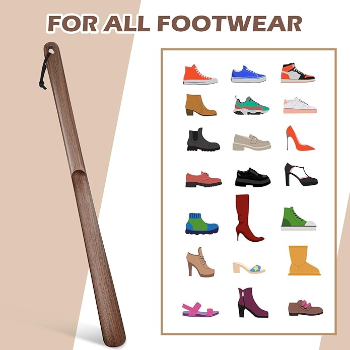 muso wood Wooden Shoe Horn, Walnut Shoe Horn Long Handle for Seniors, 23.6 Inches Shoehorn for Seniors and Pregnant Women