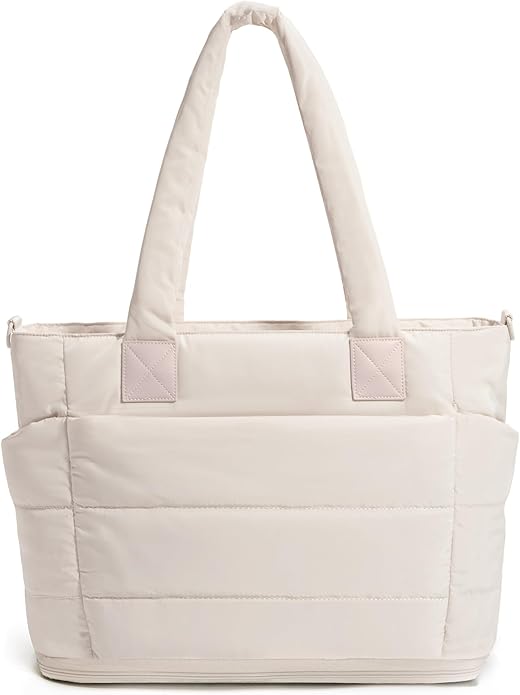 Puffer Tote Bag for Women Quilted Nurse Bag Lightweight Work Bag for Teacher Travel Handbag with Multiple Pockets