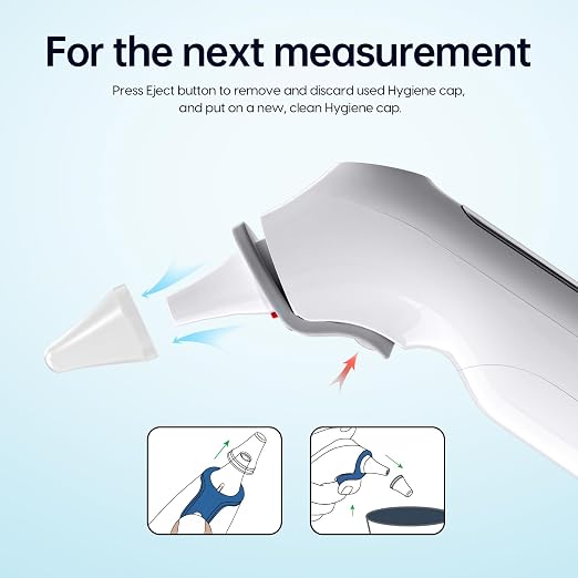 Femometer Family Ear Thermometer for Adults and Kids, Gray | 1s Fast Accurate Reading, 30-Memory Recall, 3-Color Fever Alert, ℃/℉ Switchable, Silent Mode, with 24 Disposable Probe Covers