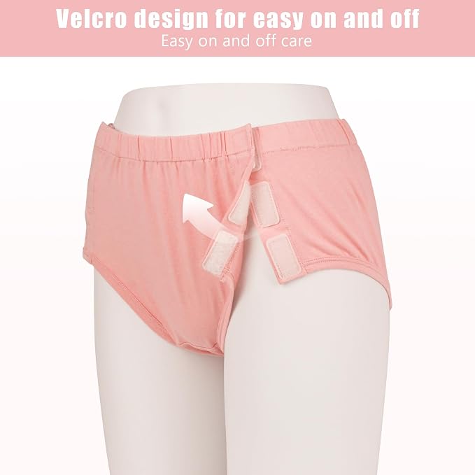 Comfortable Adaptive Underwear - Hospital-Ready Undergarments for Elderly Women with Easy Closure and Elastic Design, Ideal for Post-Surgery and Incontinence Care (Pink, XX-Large)