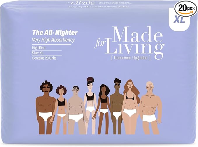 Made for Living The All-Nighter Plus Size Underwear for Women & Men - Dual Absorbent Core, Leak-Free & Odor Protection - Disposable Overnight Adult Pull Ups for Women & Men - XL - 20 Ct