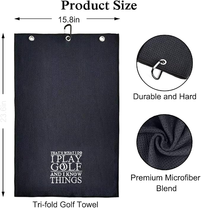 DYJYBMY That's What I Do I Play Golf Towel With Clip, Embroidered Sports Towel for Golfer, Funny Golf Accessories for Men, Father's Day Birthday Retirement Gifts for Husband Dad Grandpa Uncle Coworker