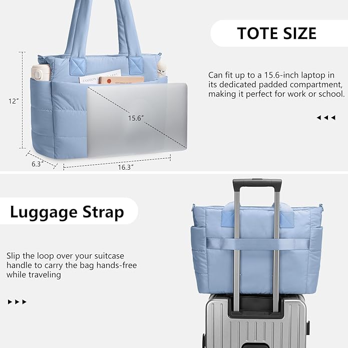 Puffer Tote Bag for Women Quilted Nurse Bag Lightweight Work Bag for Teacher Travel Handbag with Multiple Pockets